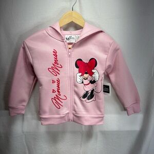 Minnie Mouse Hoodie Pink Full Zip-Up Disney Sweatshirt Kid Size 6 Super Cute NWT